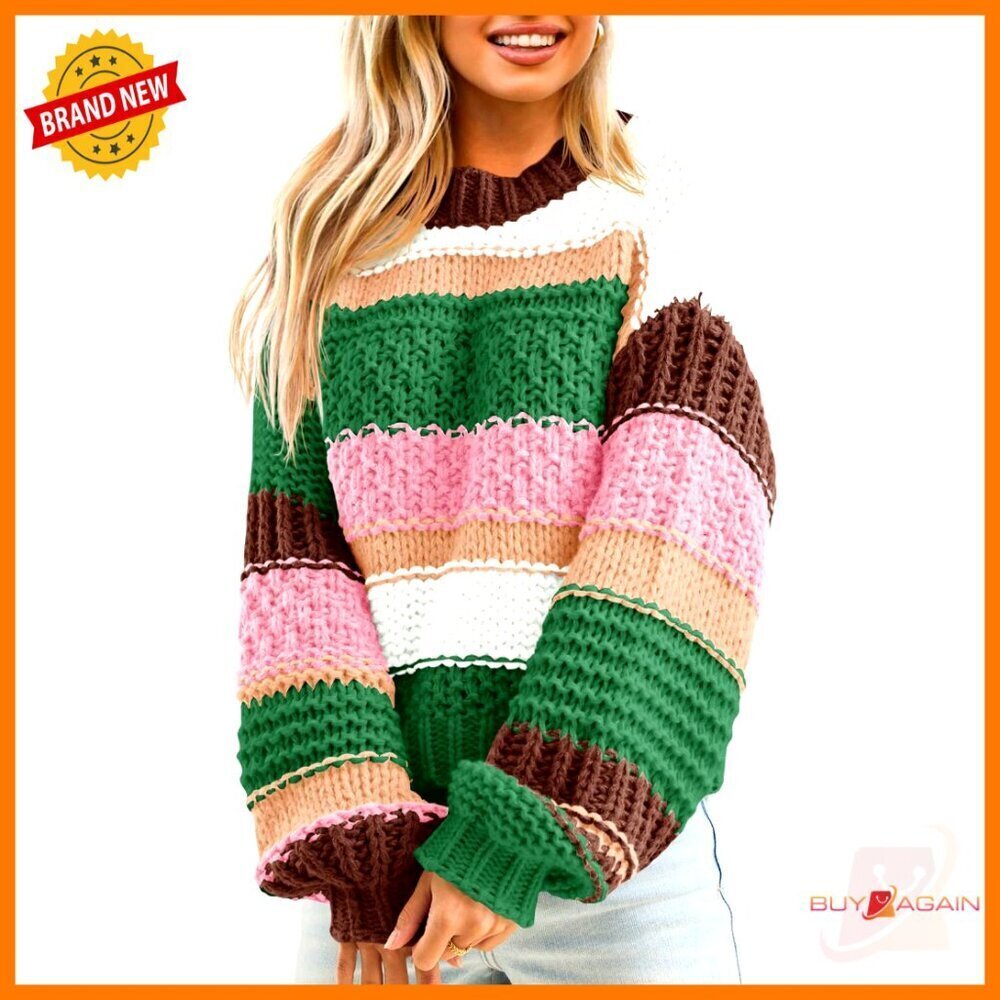 Chunky Knit Cropped Sweater Oversized Y2K Retro Loose Fit Pullover Long Sleeve